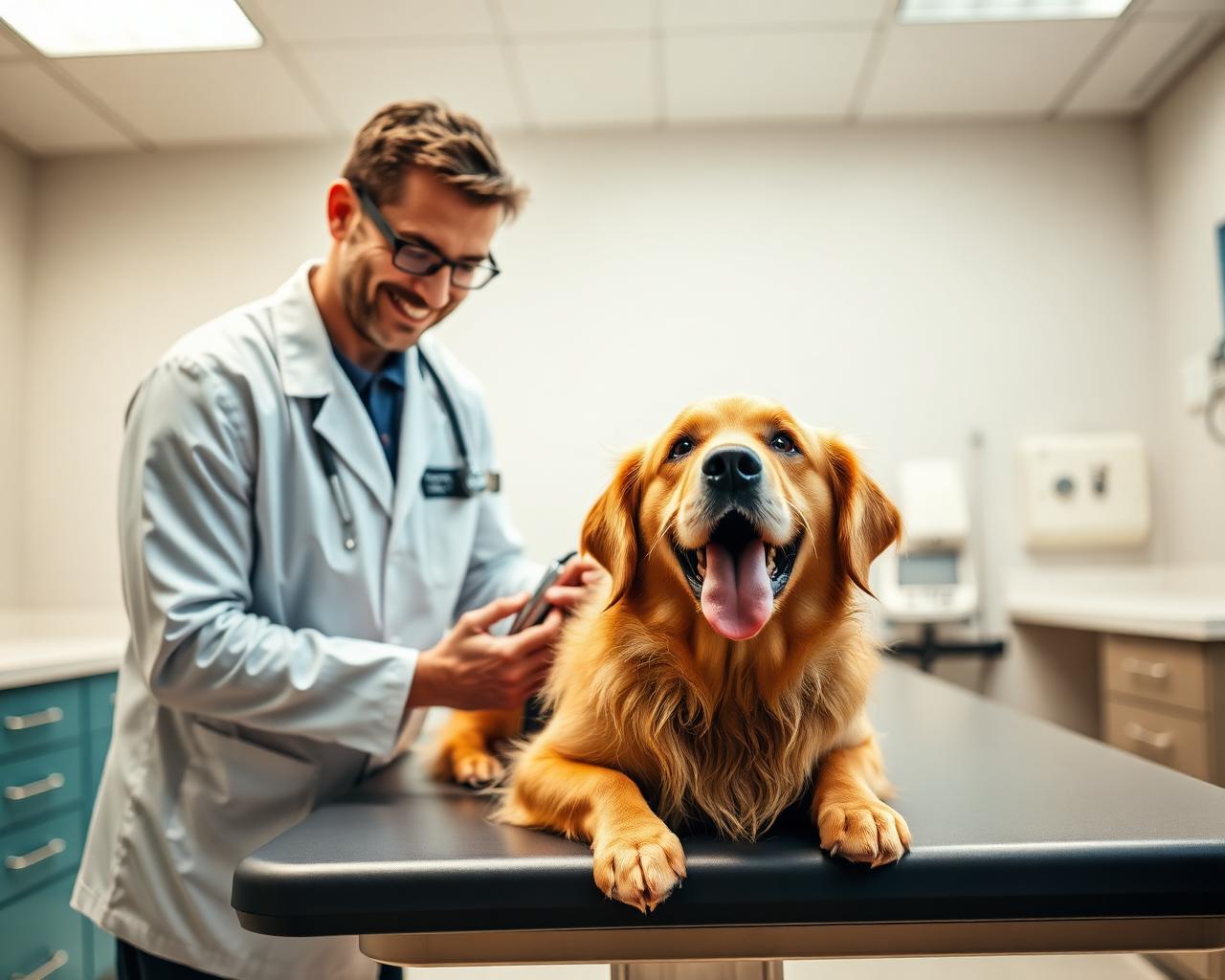 Veterinarian examining a dog
